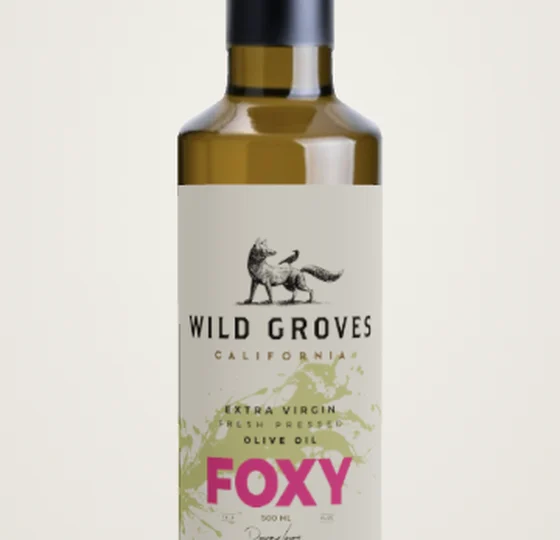 Foxy 500 mL bottle with the pink FOXY label and painted fox